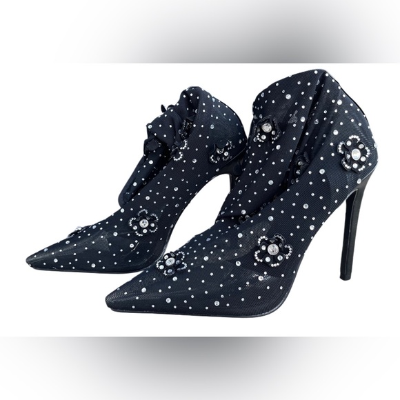 Azalea Wang Smarlowe Floral Appliqued Sheer Mesh Mid Calf Booties | Size 8 - Picture 9 of 14